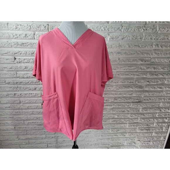 Cuddl Duds Tops - Cuddl Duds Climate Right Scrub Top 3X Plus Short Sleeve Pink Pockets PIN55E